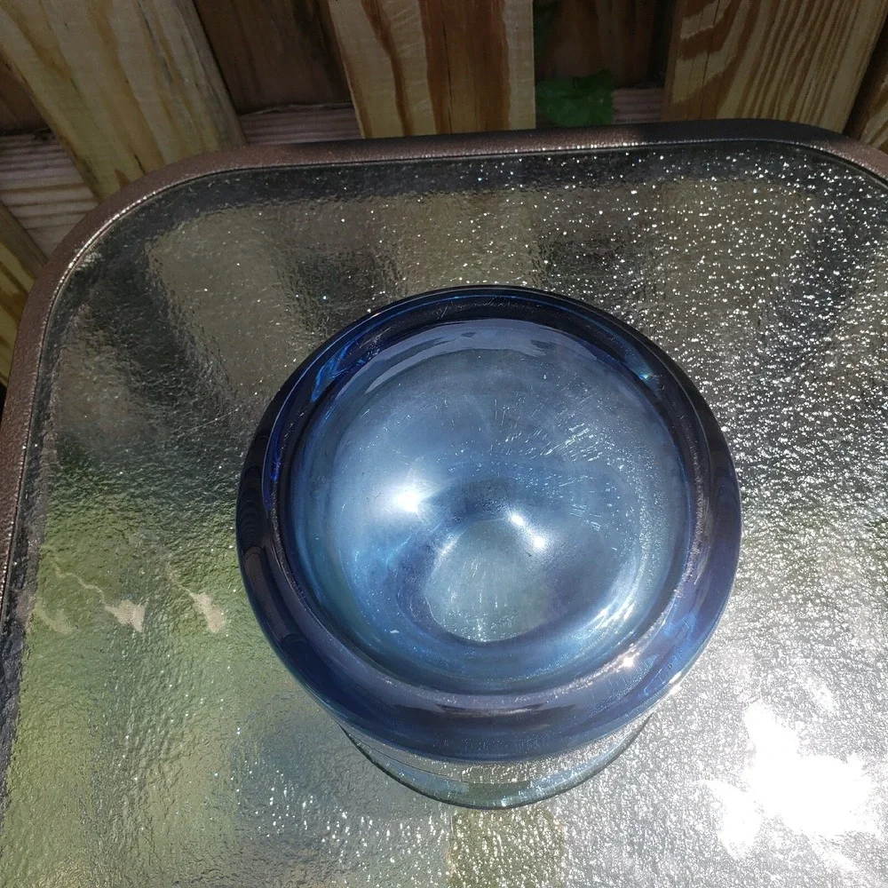 Denizli 18425 Cobalt Blue Hand Blown Glass Wide Rim Vase Turkey Art‎ Glass